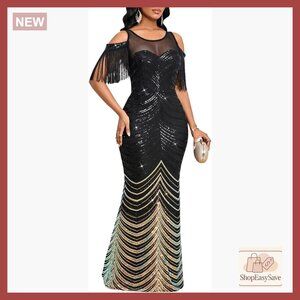 Sequin Mermaid Maxi Dress One Shoulder Formal Elegant Evening Gown